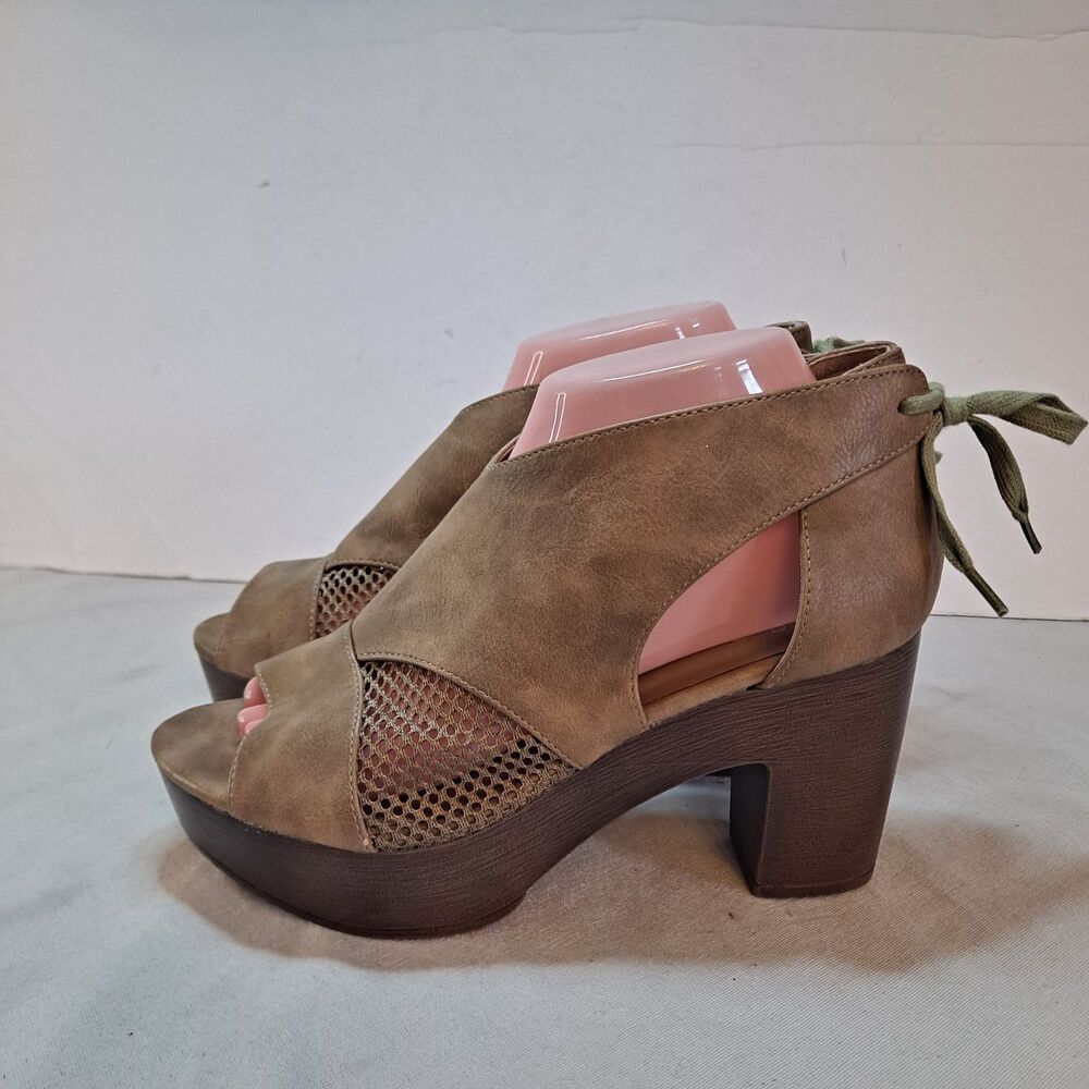 JG Tie Back Open Toe Platform Clog Shoes Women 8 Faux Leather Chunky Heel Boho